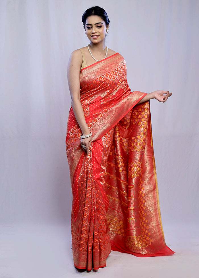 Red Dupion Silk Saree With Blouse Piece - Indian Silk House Agencies