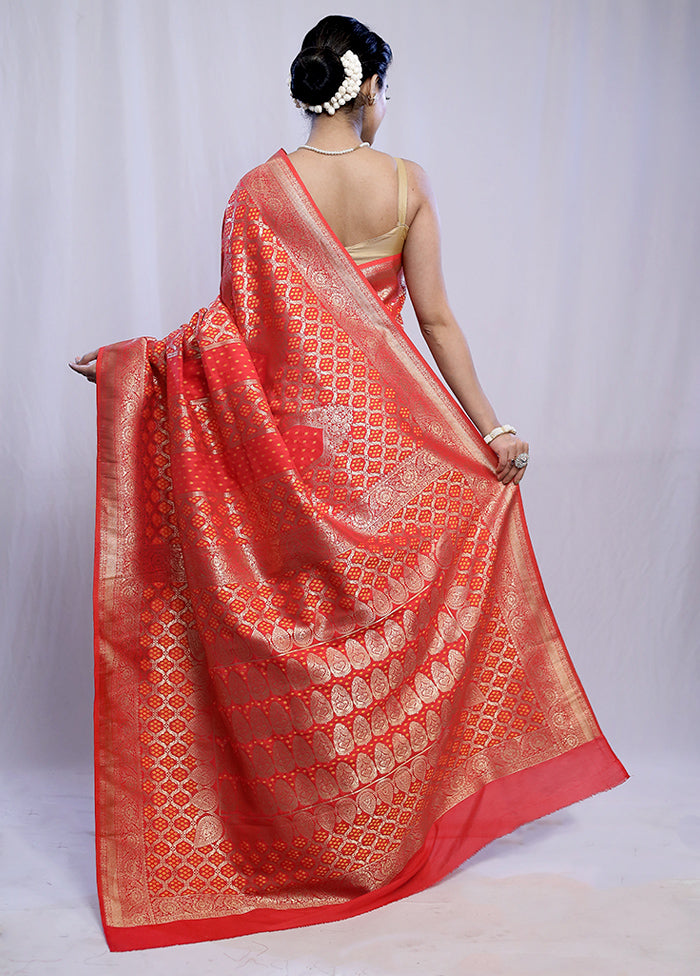 Red Dupion Silk Saree With Blouse Piece - Indian Silk House Agencies