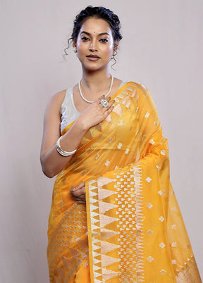 Yellow Organza Saree With Blouse Piece - Indian Silk House Agencies