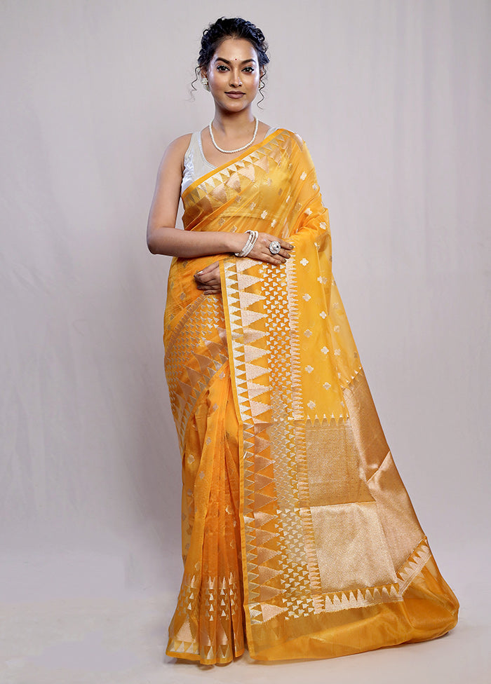 Yellow Organza Saree With Blouse Piece - Indian Silk House Agencies