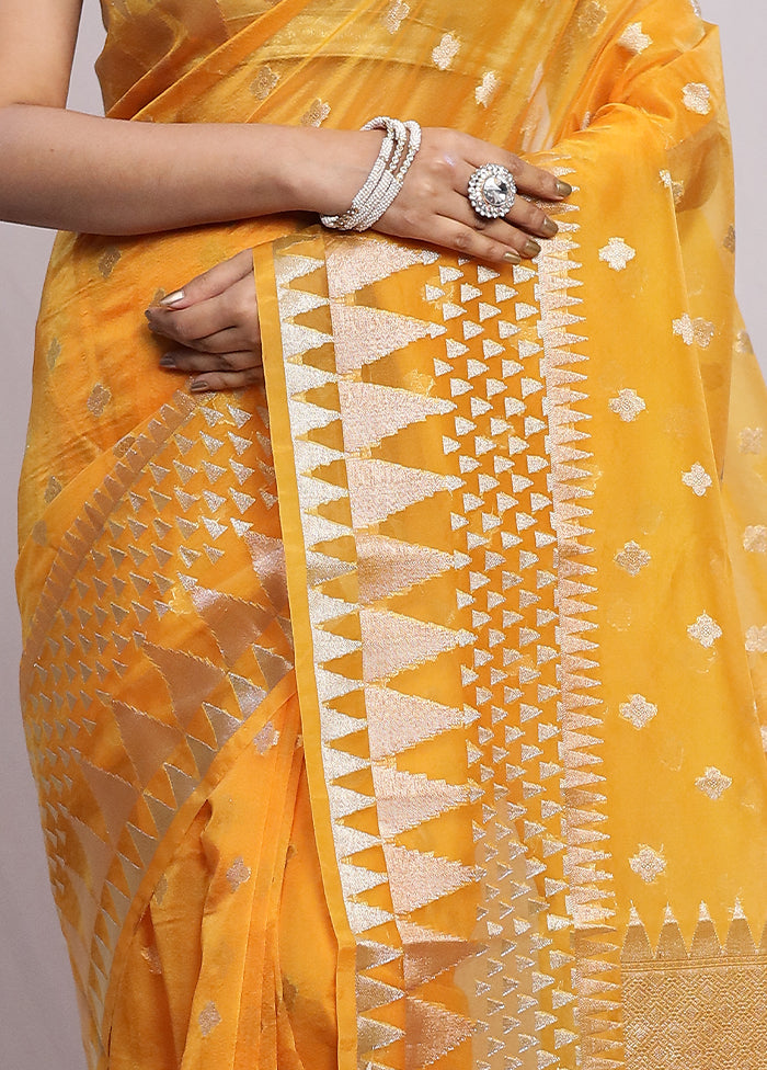 Yellow Organza Saree With Blouse Piece - Indian Silk House Agencies