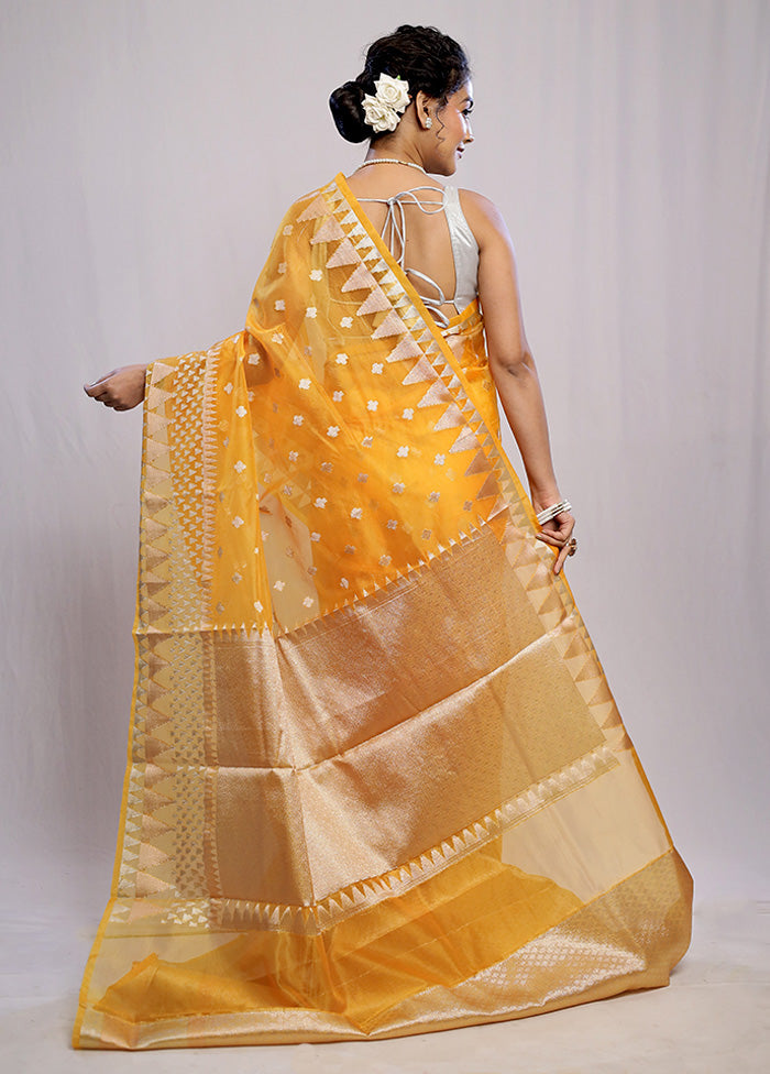 Yellow Organza Saree With Blouse Piece - Indian Silk House Agencies