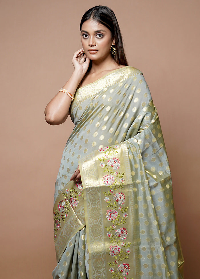 Grey Kora Silk Saree With Blouse Piece