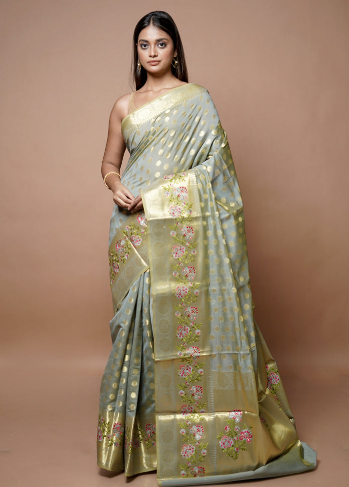 Grey Kora Silk Saree With Blouse Piece