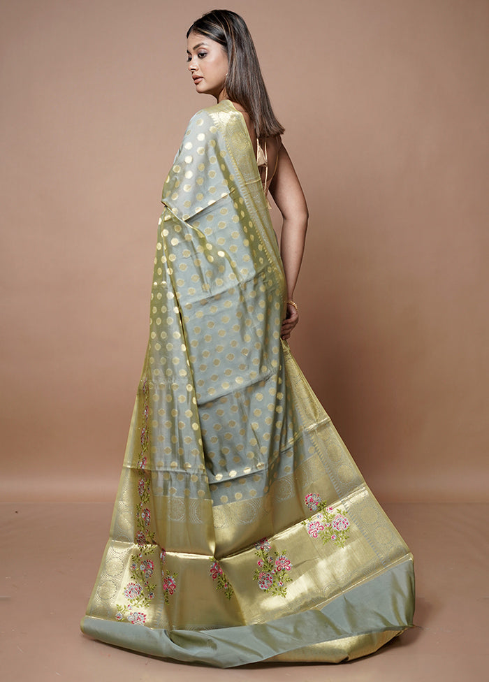 Grey Kora Silk Saree With Blouse Piece