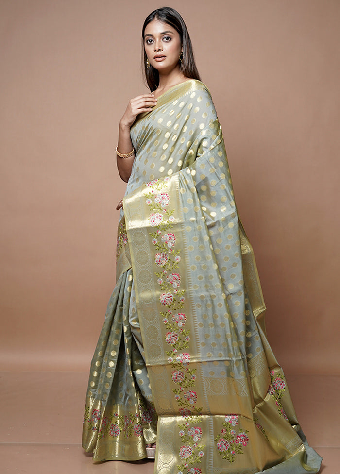 Grey Kora Silk Saree With Blouse Piece