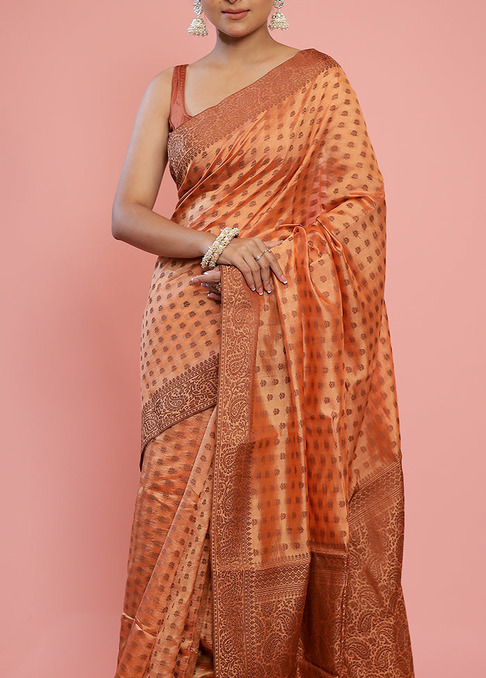 Peach Dupion Silk Saree With Blouse Piece - Indian Silk House Agencies