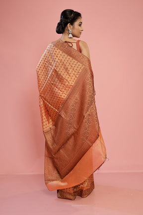 Peach Dupion Silk Saree With Blouse Piece - Indian Silk House Agencies