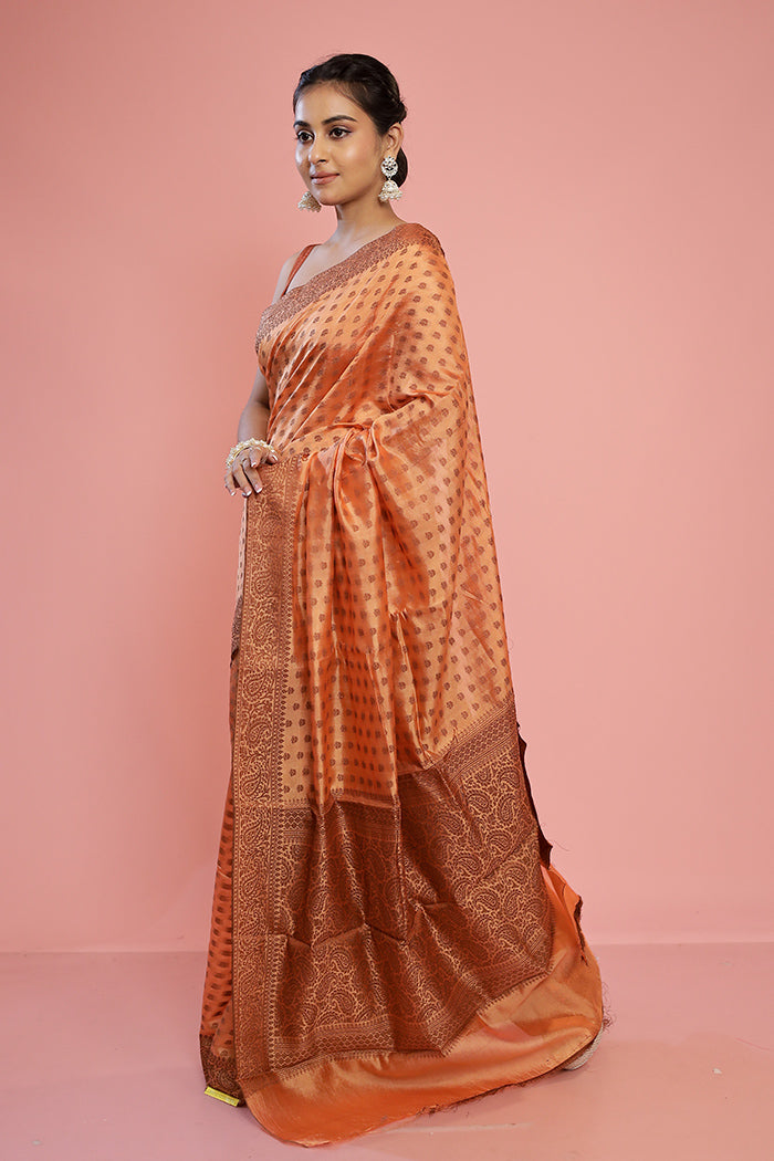 Peach Dupion Silk Saree With Blouse Piece - Indian Silk House Agencies