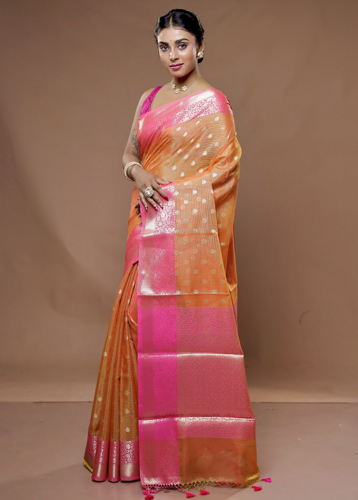 Orange Tissue Silk Saree With Blouse Piece - Indian Silk House Agencies