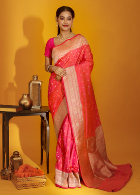 Pink Katan Pure Silk Saree With Blouse Piece - Indian Silk House Agencies