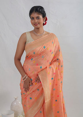 Peach Dupion Silk Saree With Blouse Piece - Indian Silk House Agencies