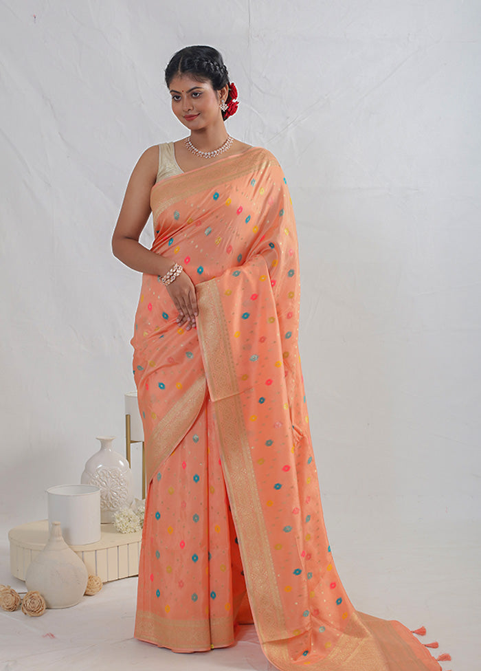 Peach Dupion Silk Saree With Blouse Piece - Indian Silk House Agencies