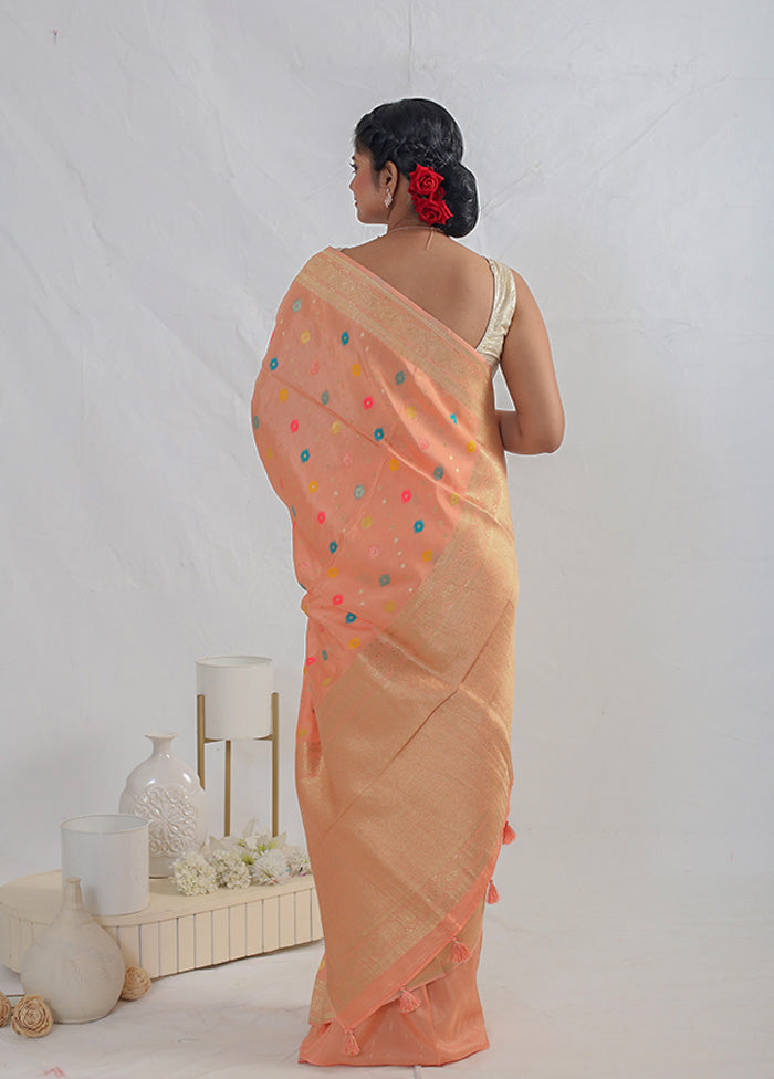 Peach Dupion Silk Saree With Blouse Piece - Indian Silk House Agencies