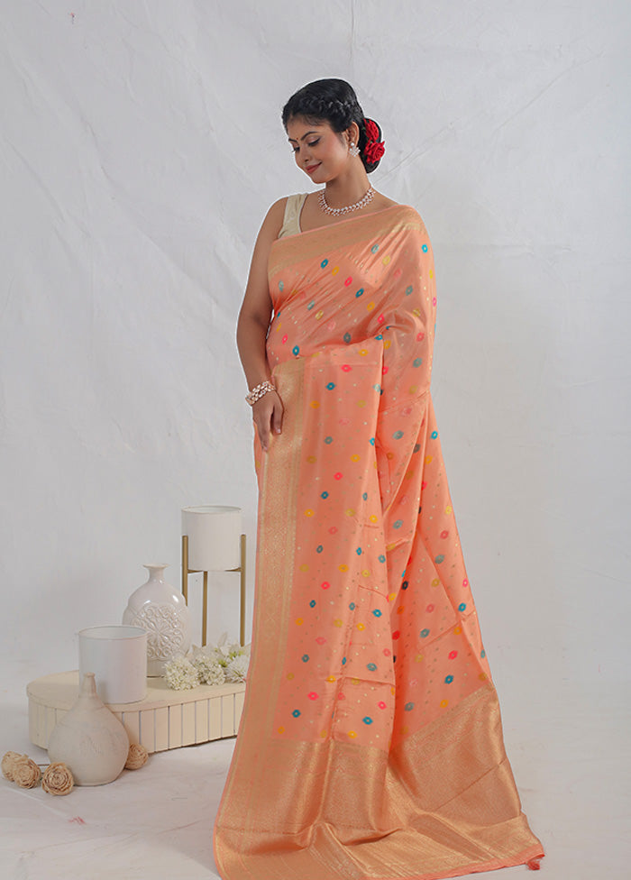 Peach Dupion Silk Saree With Blouse Piece - Indian Silk House Agencies