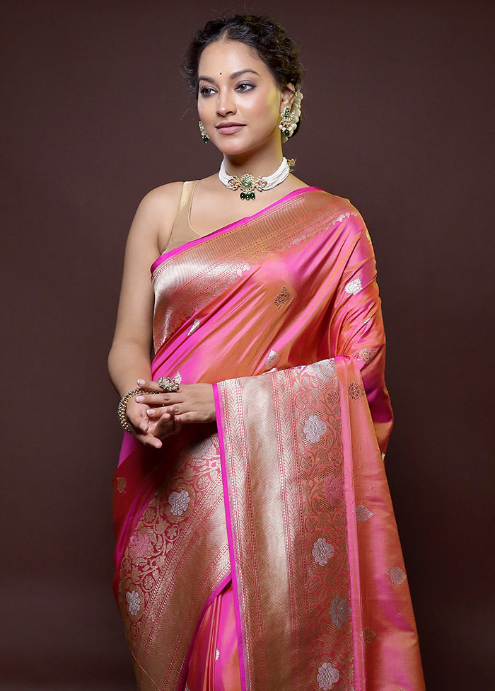 Pink Handloom Katan Pure Silk Saree With Blouse Piece