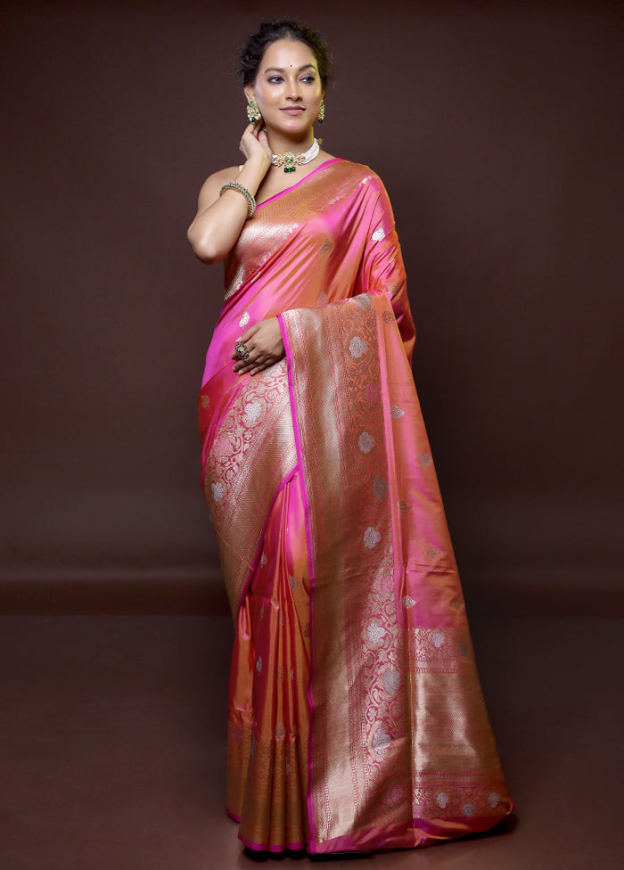 Pink Handloom Katan Pure Silk Saree With Blouse Piece