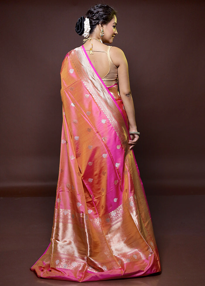 Pink Handloom Katan Pure Silk Saree With Blouse Piece