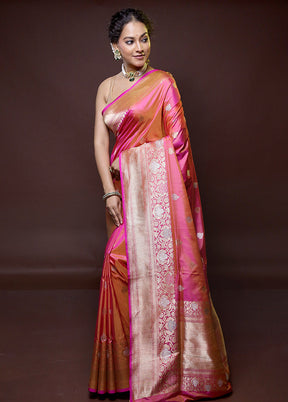 Pink Handloom Katan Pure Silk Saree With Blouse Piece