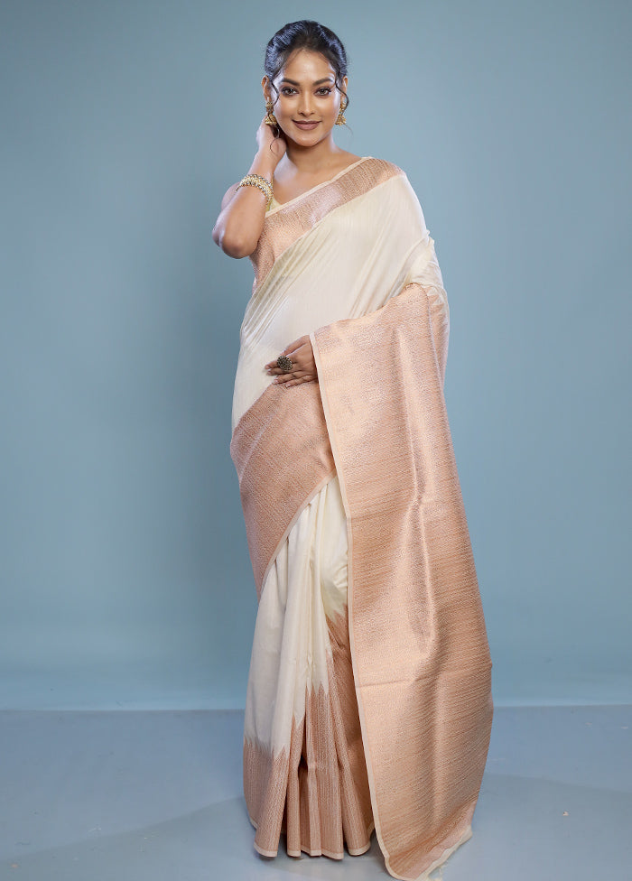 Cream Dupion Silk Saree With Blouse Piece - Indian Silk House Agencies