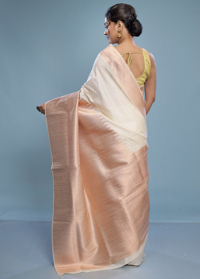 Cream Dupion Silk Saree With Blouse Piece - Indian Silk House Agencies