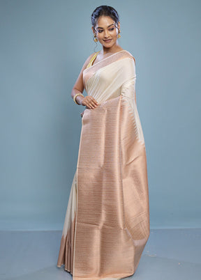 Cream Dupion Silk Saree With Blouse Piece - Indian Silk House Agencies