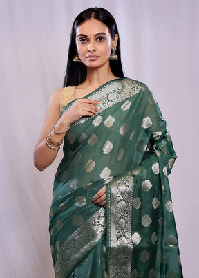 Green Dupion Silk Saree With Blouse Piece - Indian Silk House Agencies