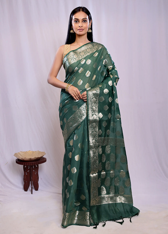 Green Dupion Silk Saree With Blouse Piece - Indian Silk House Agencies