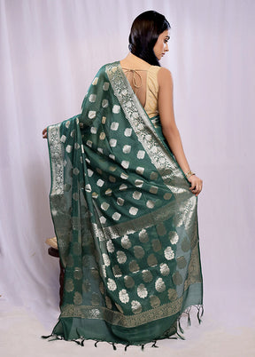 Green Dupion Silk Saree With Blouse Piece - Indian Silk House Agencies