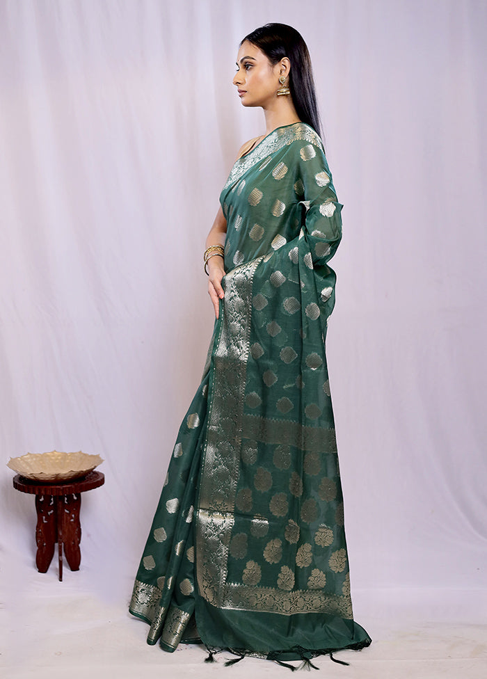 Green Dupion Silk Saree With Blouse Piece - Indian Silk House Agencies