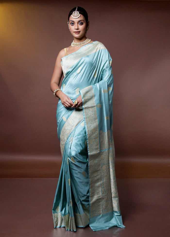 Blue Handloom Katan Pure Silk Saree With Blouse Piece