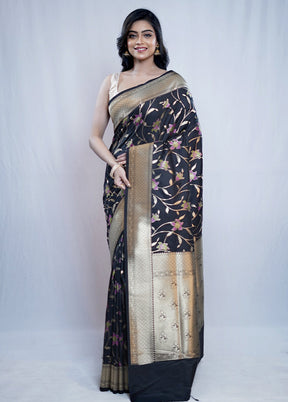 Black Uppada Silk Saree With Blouse Piece - Indian Silk House Agencies