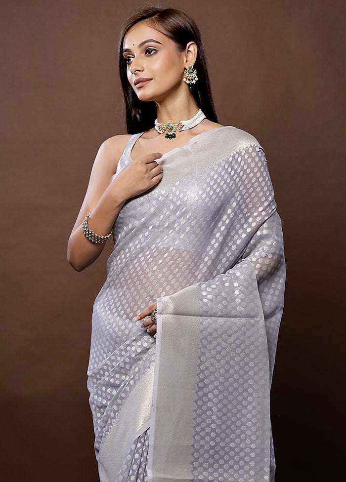 Grey Pure Cotton Saree With Blouse Piece