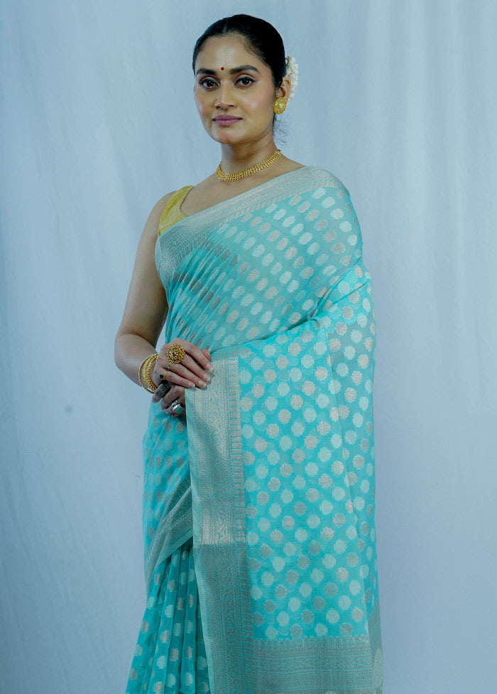 Blue Cotton Saree With Blouse Piece - Indian Silk House Agencies