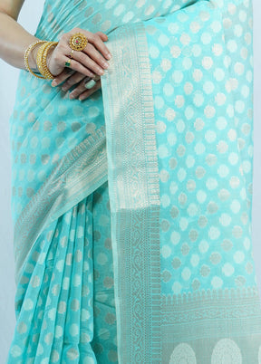 Blue Cotton Saree With Blouse Piece - Indian Silk House Agencies