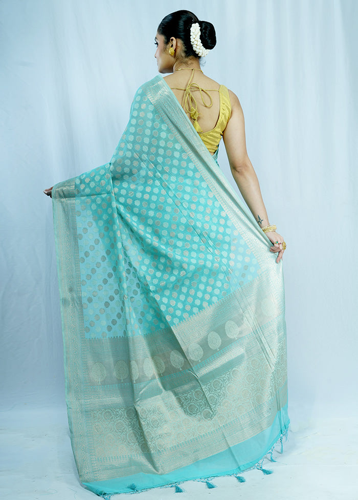 Blue Cotton Saree With Blouse Piece - Indian Silk House Agencies