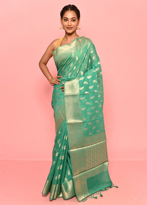 Green Kota Cotton Saree With Blouse Piece - Indian Silk House Agencies