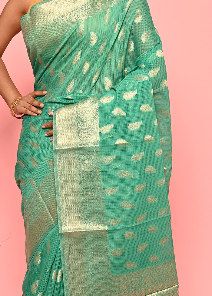 Green Kota Cotton Saree With Blouse Piece - Indian Silk House Agencies