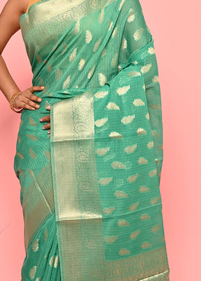 Green Kota Cotton Saree With Blouse Piece - Indian Silk House Agencies