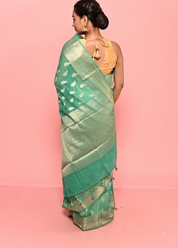 Green Kota Cotton Saree With Blouse Piece - Indian Silk House Agencies