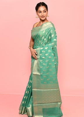 Green Kota Cotton Saree With Blouse Piece - Indian Silk House Agencies