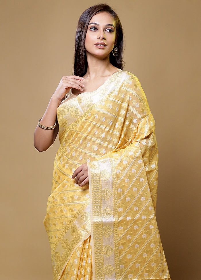 Yellow Cotton Saree With Blouse Piece