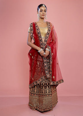 3 Pc Maroon Semi Stitched Silk Lehenga Set - Indian Silk House Agencies