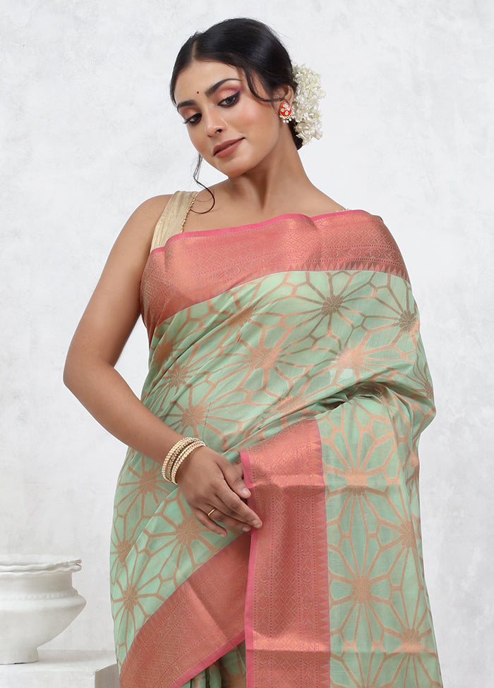 Green Kora Silk Saree With Blouse Piece