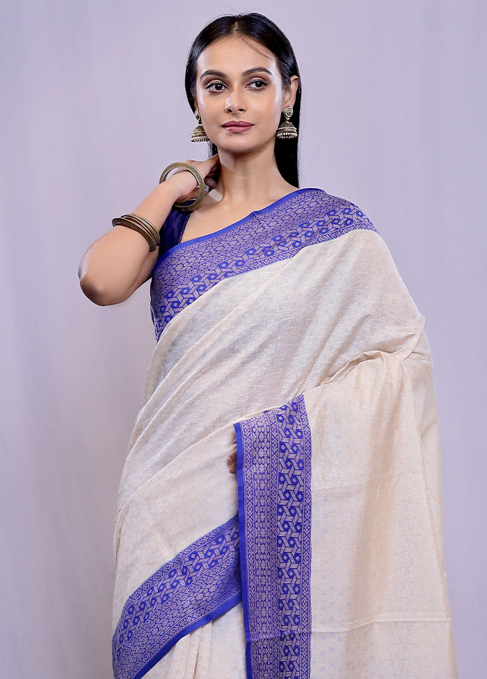 Cream Kora Silk Saree With Blouse Piece - Indian Silk House Agencies