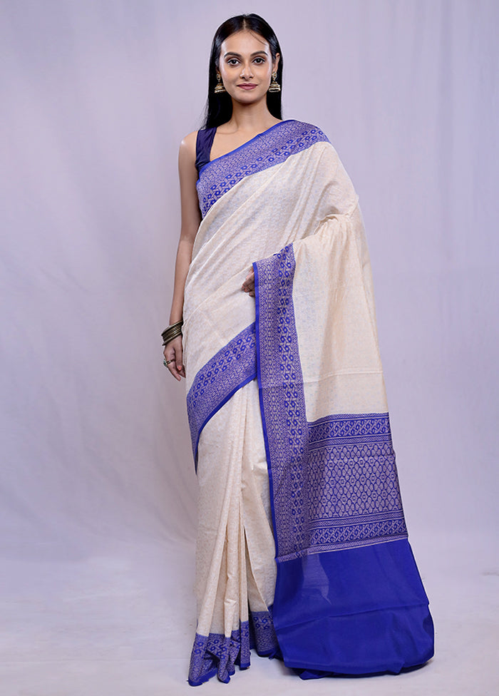 Cream Kora Silk Saree With Blouse Piece - Indian Silk House Agencies