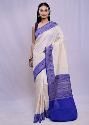 Cream Kora Silk Saree With Blouse Piece - Indian Silk House Agencies