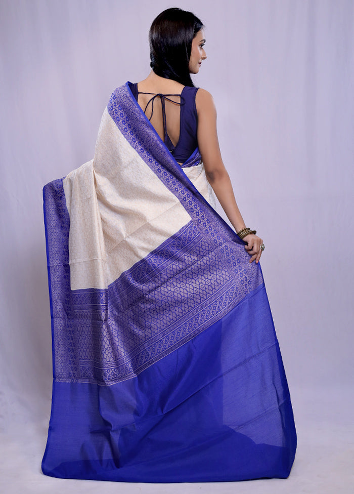 Cream Kora Silk Saree With Blouse Piece - Indian Silk House Agencies