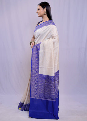 Cream Kora Silk Saree With Blouse Piece - Indian Silk House Agencies