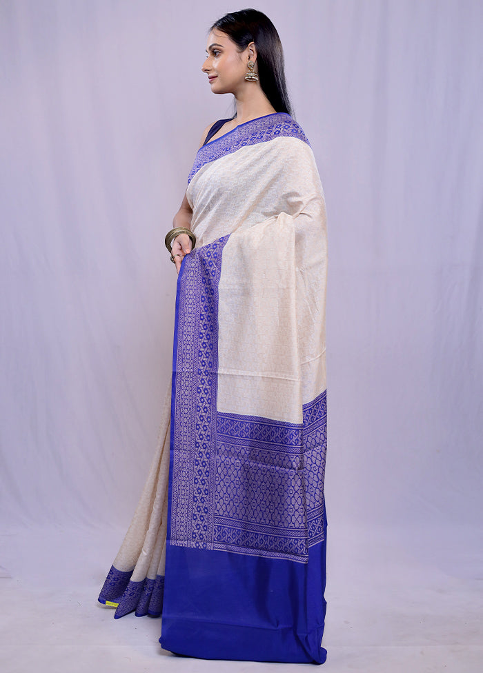 Cream Kora Silk Saree With Blouse Piece - Indian Silk House Agencies